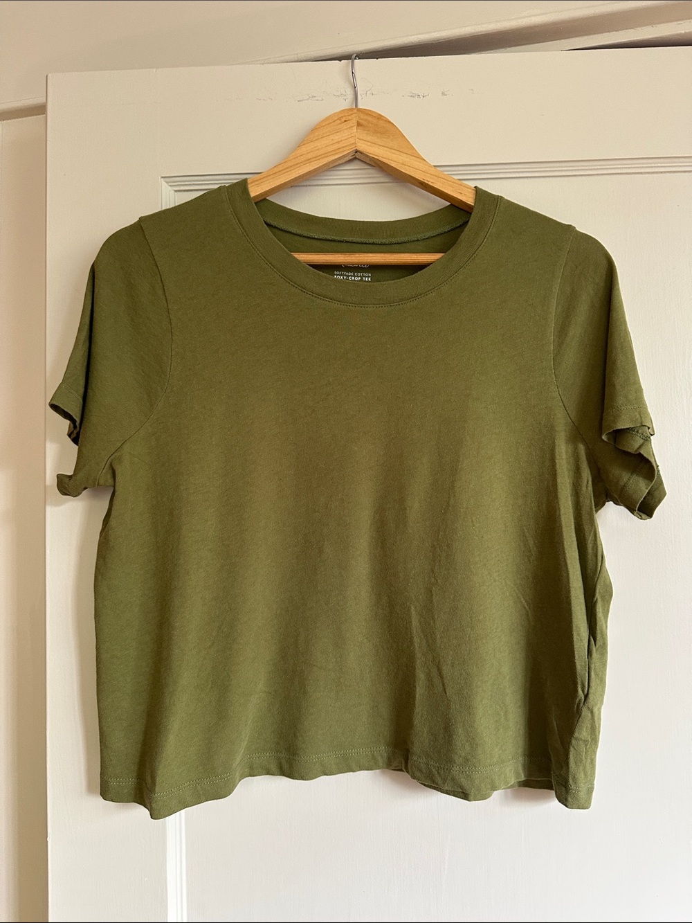 Madewell Cotton Boxy-Crop Olive Green Short-Sleeve Crewneck Tee